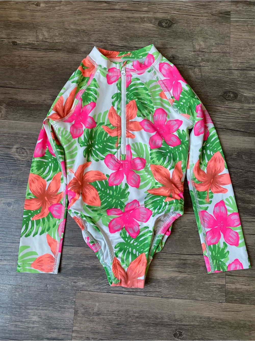 Wonder Nation Girls Long-Sleeve Floral Rash Guard Swimsuit Size 4-5